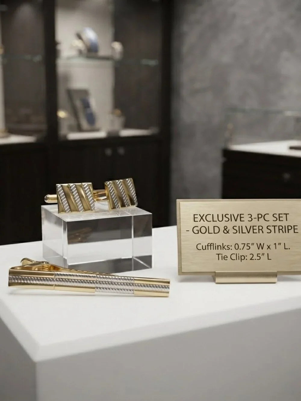 Gold-Tone & Silver-Tone Striped 3-Piece Cufflink and Tie Clip Set